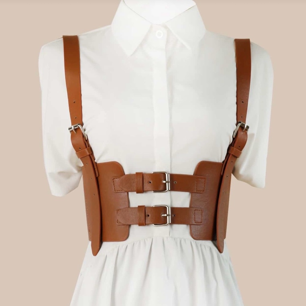 Source Unknown Brown Leather Double Buckle Harnes… - image 4